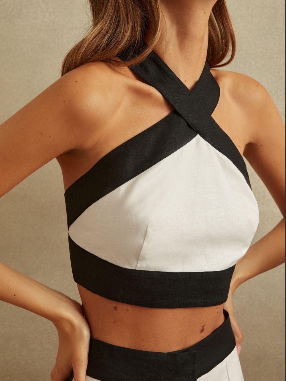 Reiss Rebecca Linen Halterneck Cropped Top Size 4